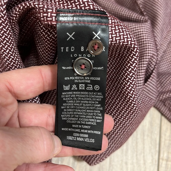 Mens Ted Baker London Long Sleeve Button Up Maroon and White Contrast Trim SZ 3 - Picture 10 of 11